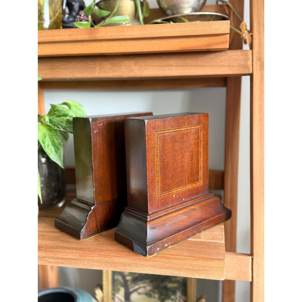 Pair of Antique Inlaid Mahogany Bookend, Marquetry